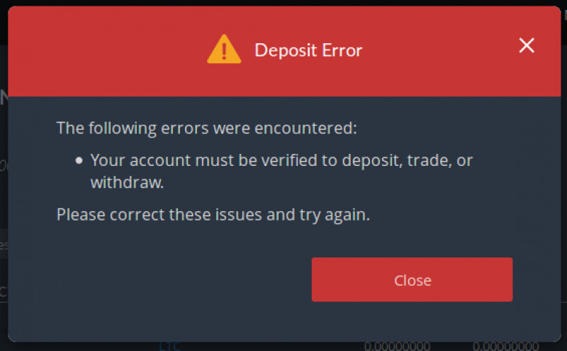 Deposit error, do wpłat wymagana jest weryfikacja tożsamości
