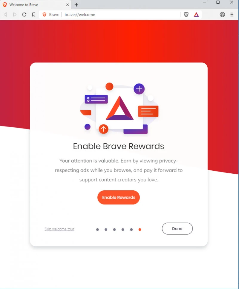 Włączanie nagradzania za klikanie w reklamy - Brave browser rewards