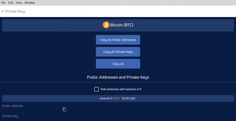 Jaxx Bitcoin private keys