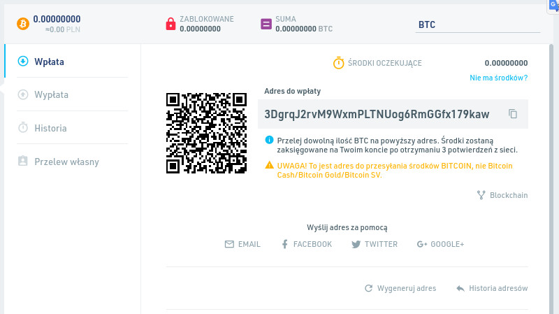 Wpłata kryptowalut na konto Bitbay skanowanie kodu QR
