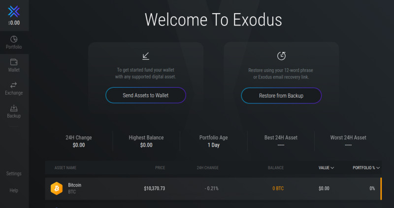 Przyjazny interfejs portfela Exodus