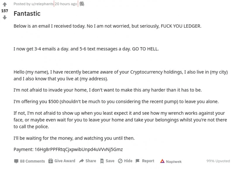 Email z żądaniem okupu na kwotę 500$, wypłacone na adres portfela bitcoin